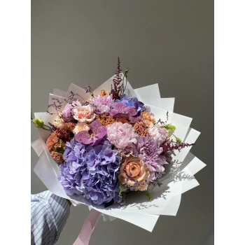Bouquet with Peonies in Lilac, Pink and Orange