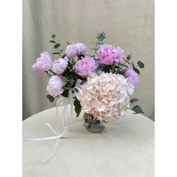 Peony Hydrangea Arrangement in Vase