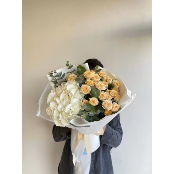 White Hydrangea Bower Rose Bouquet