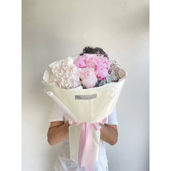 White Hydrangea Pink Peony