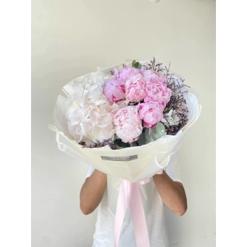 White Hydrangea Pink Peony
