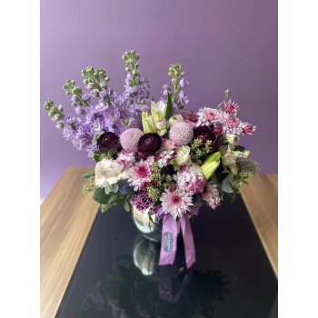 Arrangement with Heady Scented Stock in Glass