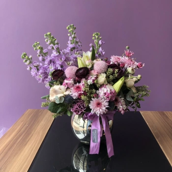 Arrangement with Heady Scented Stock in Glass