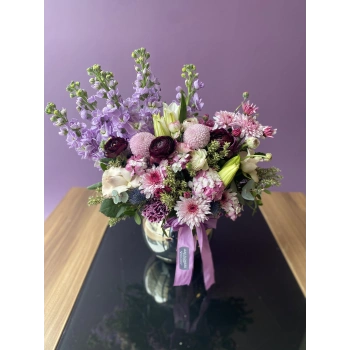 Arrangement with Heady Scented Stock in Glass
