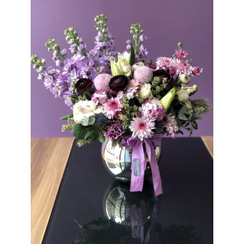 Arrangement with Heady Scented Stock in Glass