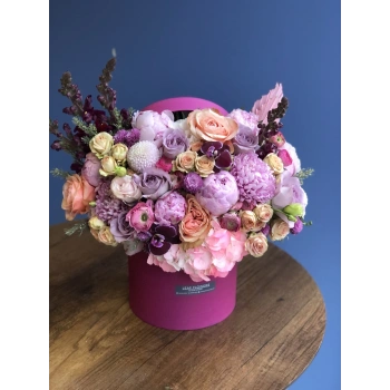Arrangement with Peonies in a Box