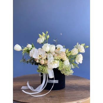 White Cream Arrangement in Black Box