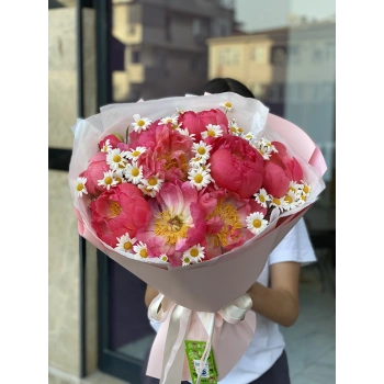 Mercan Şakayık Papatya Buketi