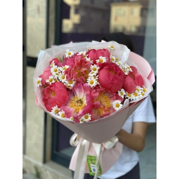 Mercan Şakayık Papatya Buketi