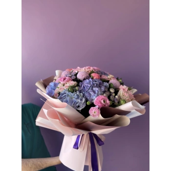 Mor Lila Pembe Bahar Buketi