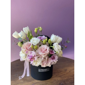 Pink White Mini Arrangement in Black Box