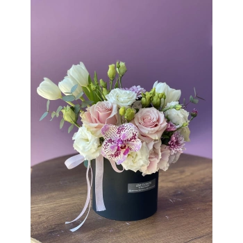 Pink White Mini Arrangement in Black Box