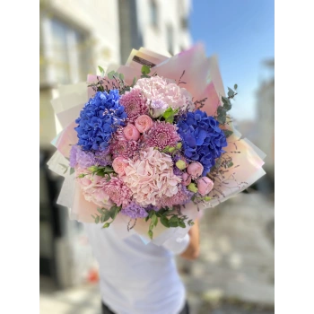 Blue Hydrangea Pink Spring Bouquet