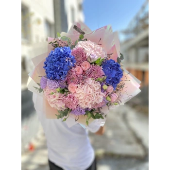Blue Hydrangea Pink Spring Bouquet