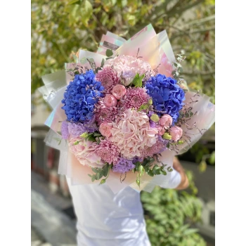 Blue Hydrangea Pink Spring Bouquet