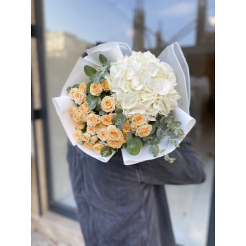White Hydrangea Bower Rose Bouquet