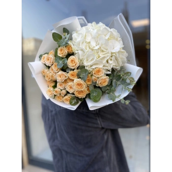 White Hydrangea Bower Rose Bouquet