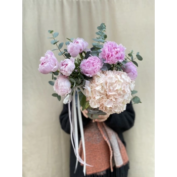 Peony Hydrangea Arrangement in Vase
