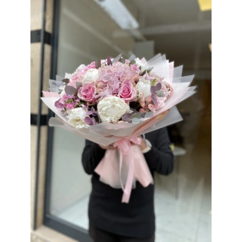 White Peony Pink Bouquet