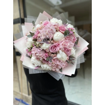 White Peony Pink Bouquet