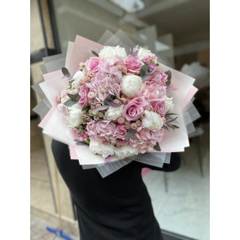 White Peony Pink Bouquet