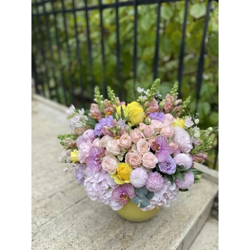 Colorful Arrangement in Yellow Vase