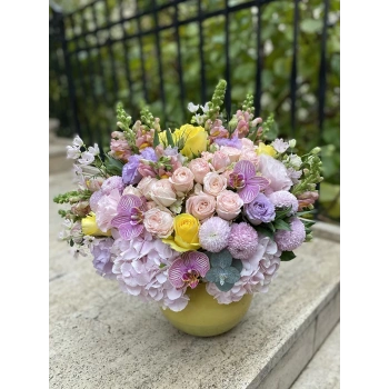 Colorful Arrangement in Yellow Vase