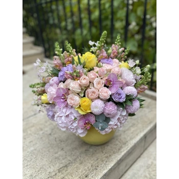 Colorful Arrangement in Yellow Vase