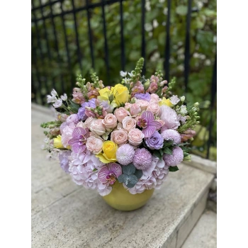 Colorful Arrangement in Yellow Vase