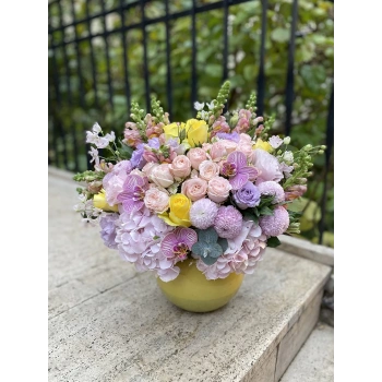 Colorful Arrangement in Yellow Vase