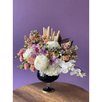 Large Arrangement with Orchids, White and Salmon