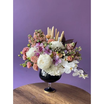 Large Arrangement with Orchids, White and Salmon