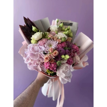 Bouquet of Mixed Pink Colors with Peonies and Hydrangeas