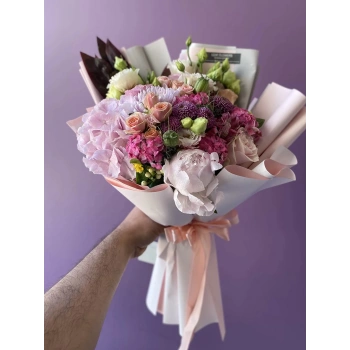 Bouquet of Mixed Pink Colors with Peonies and Hydrangeas