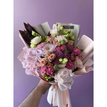 Bouquet of Mixed Pink Colors with Peonies and Hydrangeas