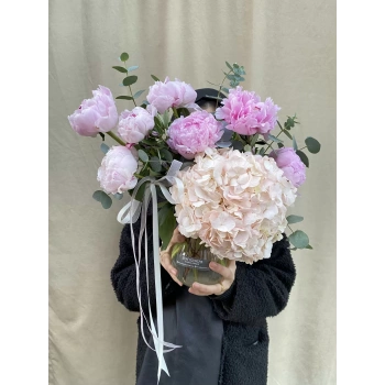 Peony Hydrangea Arrangement in Vase