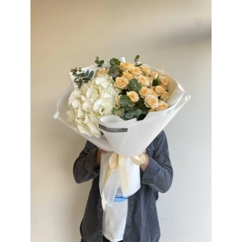 White Hydrangea Bower Rose Bouquet