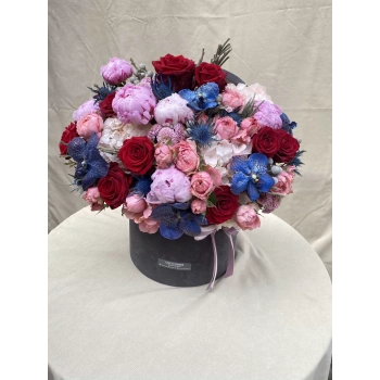 Peony Red Rose Mixed Arrangement in a Box