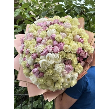 Pembe Şakayık Beyaz Gül Buketi