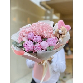 Peony Hydrangea Plush Teddy Bear