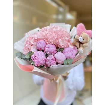 Peony Hydrangea Plush Teddy Bear