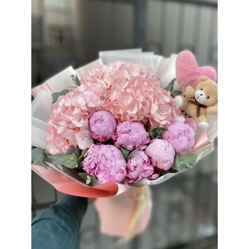 Peony Hydrangea Plush Teddy Bear