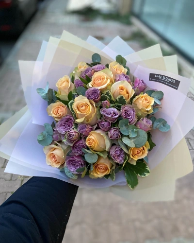 Sarı Lila Kenya Gül Buketi