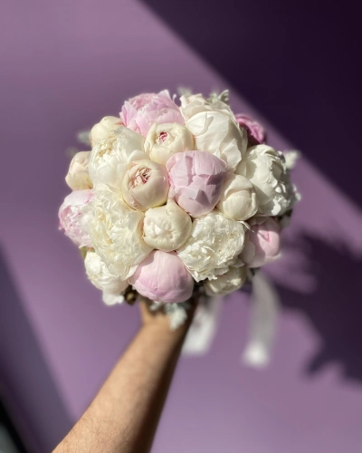 Pembe Beyaz Şakayık Gelin Buketi