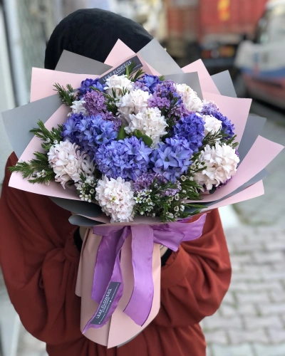 Pembe Mor Sümbül Buketi