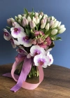 Tulip Bouquet with White Lilac Orchids
