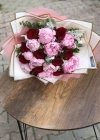 Red Rose Bouquet with Pink Peonies