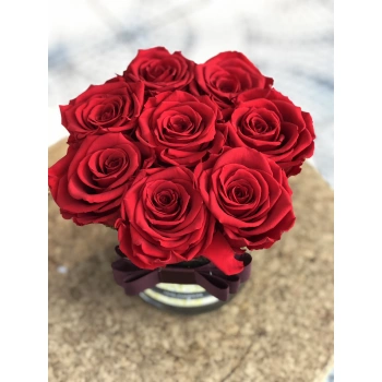 Red Shocked Rose in Glass Vase