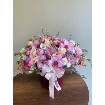 Pink Season Arrangement with Peonies in a Box