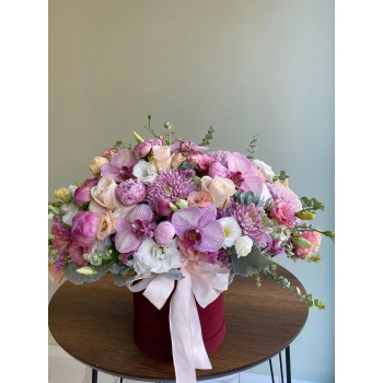 Pink Season Arrangement with Peonies in a Box